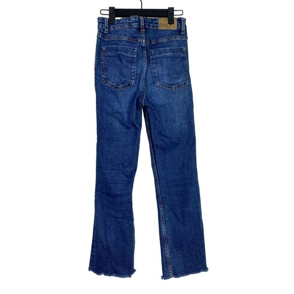 ZARA High Rise Straight Leg Raw Hem Broken In Stretchy Jean Zip 2 Blue #3926 - Picture 5 of 15